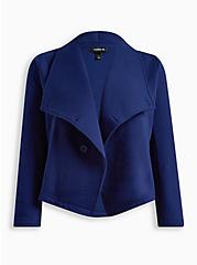 Plus Size Fleece Drape Front Jacket, MEDIEVAL BLUE, hi-res