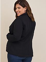 Plus Size Cozy Fleece Tailored Blazer, DEEP BLACK, alternate