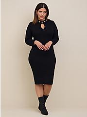 Plus Size At The Knee Sweater Gromet Dress, DEEP BLACK, hi-res