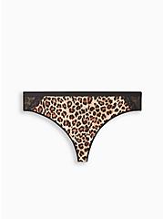 Plus Size Second Skin Mid-Rise Thong Panty, FIFTIES LEOPARD BEIGE, hi-res