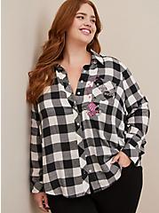 Alice in Wonderland Lizzie Rayon Plaid Long Sleeve Button Up Shirt, MULTI, hi-res