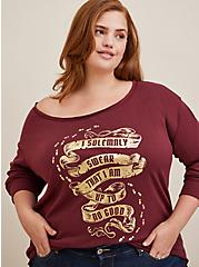 Plus Size Harry Potter Solemnly Swear French Terry Off The Shoulder Sweatshirt, WINE, hi-res