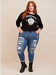 Disney Villains Cozy Fleece Drop Shoulder Graphic Sweatshirts With Lace Up Detail, DEEP BLACK, alternate
