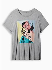 Disney Minnie Mouse Cotton Modal Slub Rolled Sleeve Graphic Top, GREY, hi-res