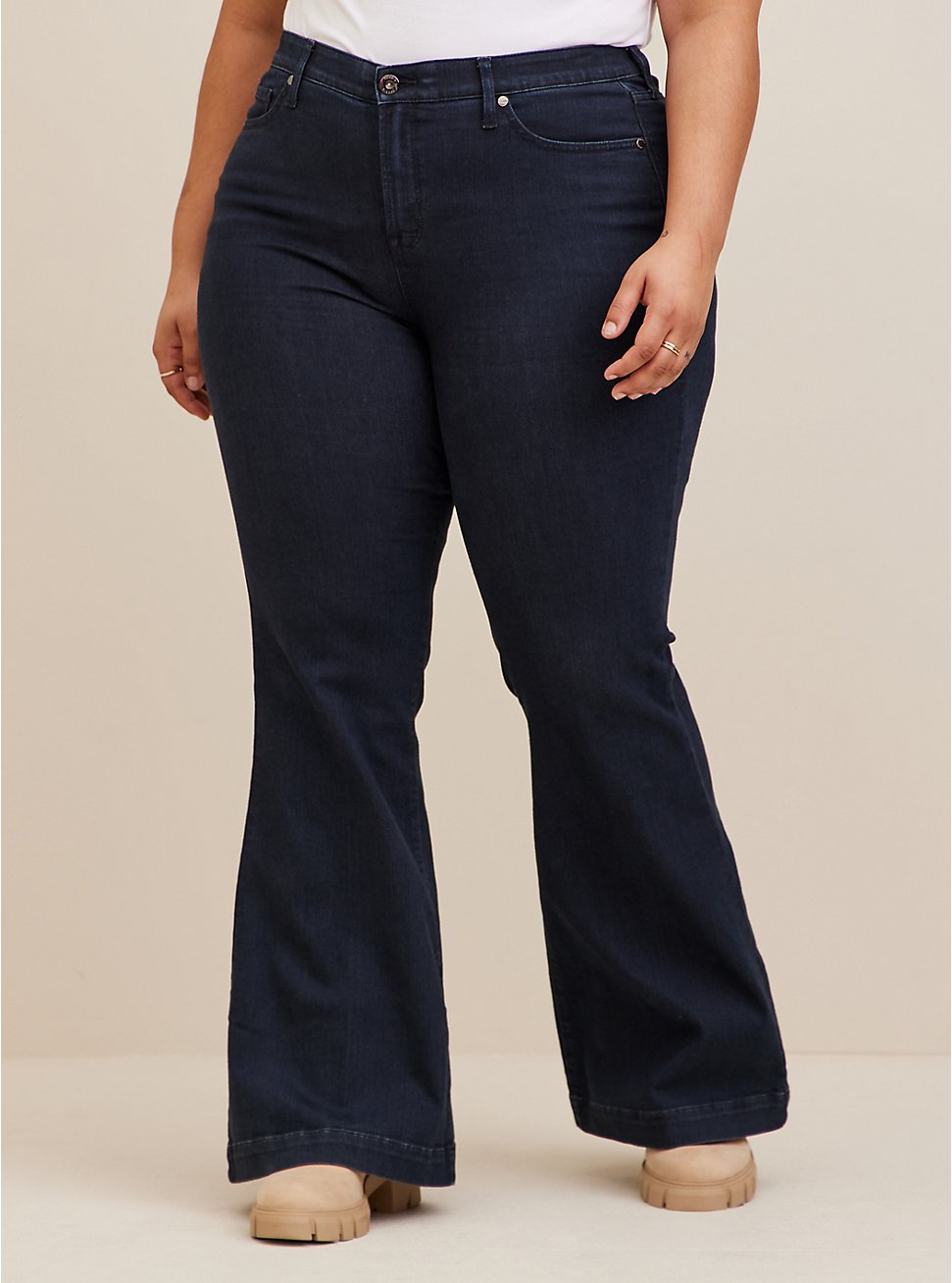 Dark Wash High Rise Flare Jeans For Apple Shape By torrid.com