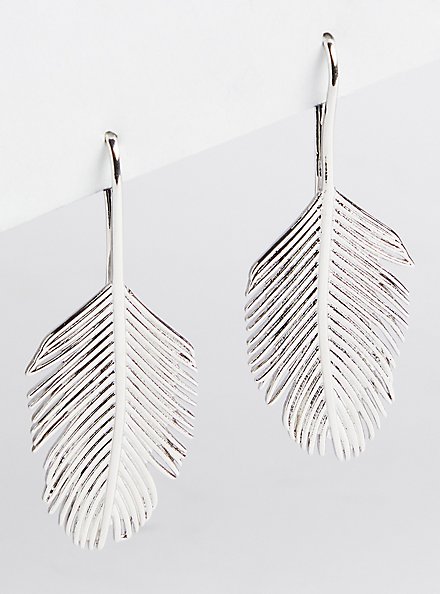 Plus Size Leaf Hanging Earring - Silver Tone, , hi-res
