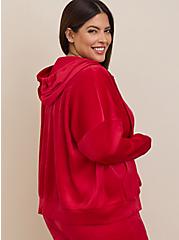 Velour Zip Front Long Sleeve Relaxed Lounge Hoodie, JESTER RED, alternate