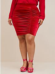 At The Knee Velvet Cinched Bodycon Skirt, JESTER RED, alternate