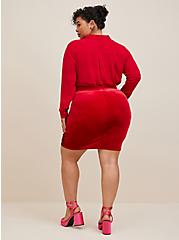 At The Knee Velvet Cinched Bodycon Skirt, JESTER RED, alternate