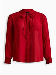 Chiffon Bow Front Button-Up Blouse, JESTER RED, hi-res