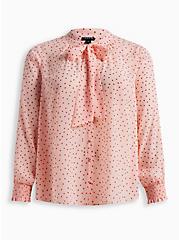 Chiffon Bow Front Button-Up Blouse, PINK DOT, hi-res