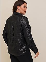 Madison Sequin Button-Front Long Sleeve Shirt, DEEP BLACK, alternate