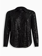 Madison Sequin Button-Front Long Sleeve Shirt, DEEP BLACK, hi-res