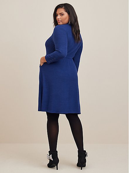 Plus Size Mini Super Soft Plush Mock Neck Skater Dress, MEDIEVAL BLUE, alternate