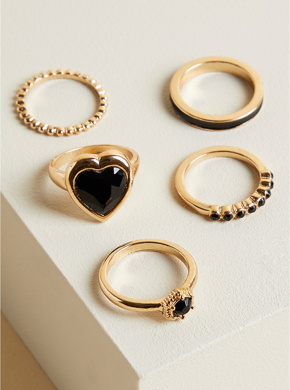 Heart Cocktail Ring Set, GOLD, hi-res
