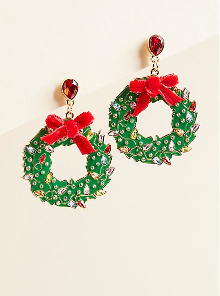Holiday Wreath Statement Earring. , , hi-res