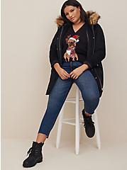 Frenchie Pullover Slouchy V-Neck Tunic Sweater, BLACK, hi-res