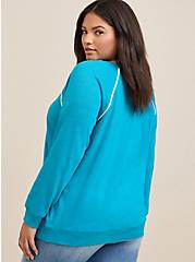 Plus Size Classic Fit Cozy Fleece Crew Neck Raglan Sweatshirt, BLUE, alternate