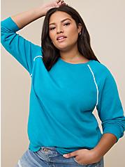 Plus Size Classic Fit Cozy Fleece Crew Neck Raglan Sweatshirt, BLUE, hi-res