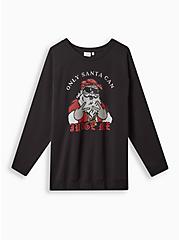 Plus Size Only Santa Can Judge Me Relaxed Fit Super Soft Fleece Crew Neck Tunic Sweatshirt , DEEP BLACK, hi-res