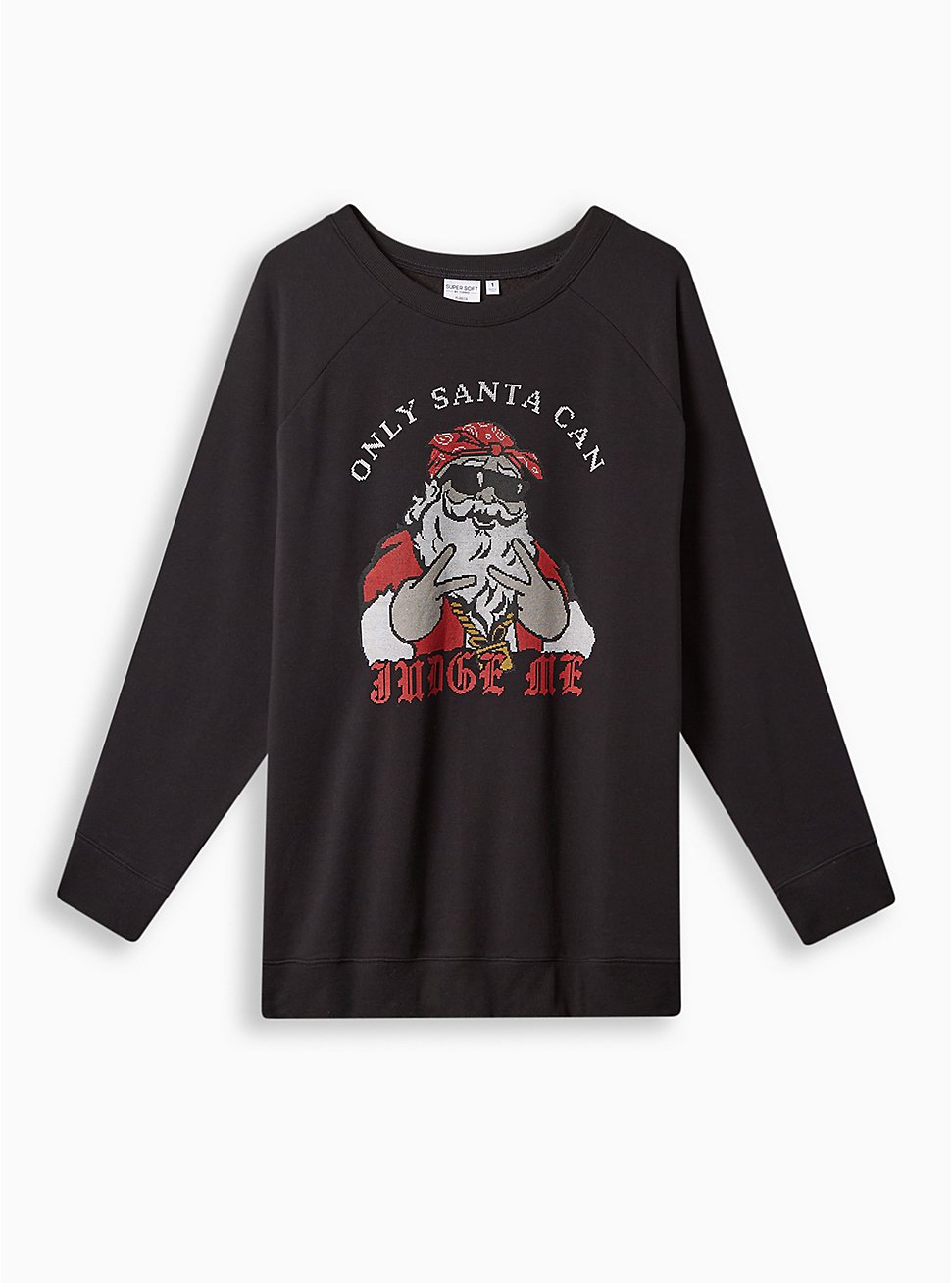 Plus Size Only Santa Can Judge Me Relaxed Fit Super Soft Fleece Crew Neck Tunic Sweatshirt , DEEP BLACK, hi-res