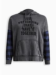 Pretending I Have It Together Relaxed Fit Cozy Fleece Tunic Hoodie, CHARCOAL, hi-res