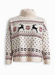 Chunky Pullover Mock Neck Sweater, IVORY PRINT, hi-res