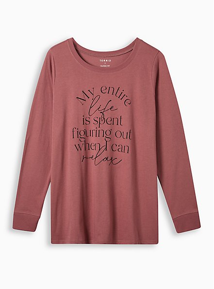 My Entire Life Classic Fit Signature Jersey Crew Neck Long Sleeve Tee, WILD GINGER BURGUNDY, hi-res