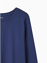 Rose Classic Fit Signature Jersey Crew Neck Long Sleeve Foil Detail Tee, MEDEVIAL BLUE, alternate