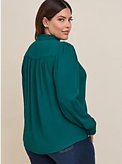 Madison Georgette Ruffle Mock Neck Button-Up Shirt, BOTANICAL GREEN, alternate