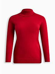 Pullover Turtle Neck Sweater, RED, hi-res