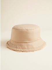 Plus Size Reversible Fur/Nylon Bucket Hat, BEIGE, hi-res