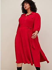 Tea Length Studio Refined Woven Shirt Dress, BIKING RED BLACK, hi-res