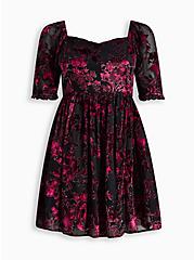 Mini Burnout Velvet Babydoll Dress, BLACK DOT, hi-res