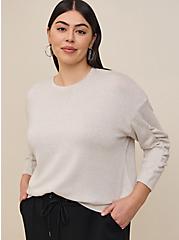 Sparkle Knit Drop Shoulder Shirred Sleeve Top., BEIGE, hi-res
