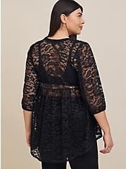 Babydoll Sheer Lace Button Down Tunic Top, DEEP BLACK, alternate