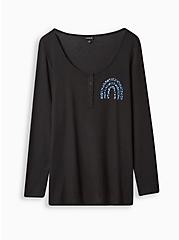 Graphic Classic Fit Waffle V-Neck Snap Long Sleeve Tee, ELECTRIC BOLT BLACK, hi-res