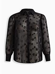 Madison Lurex Stars Button Up Long Sleeve Shirt, DEEP BLACK, hi-res