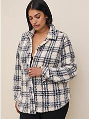 Sherpa Button Front Shacket, IVORY PLAID, alternate