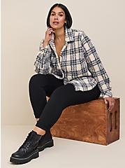 Sherpa Button Front Shacket, IVORY PLAID, hi-res