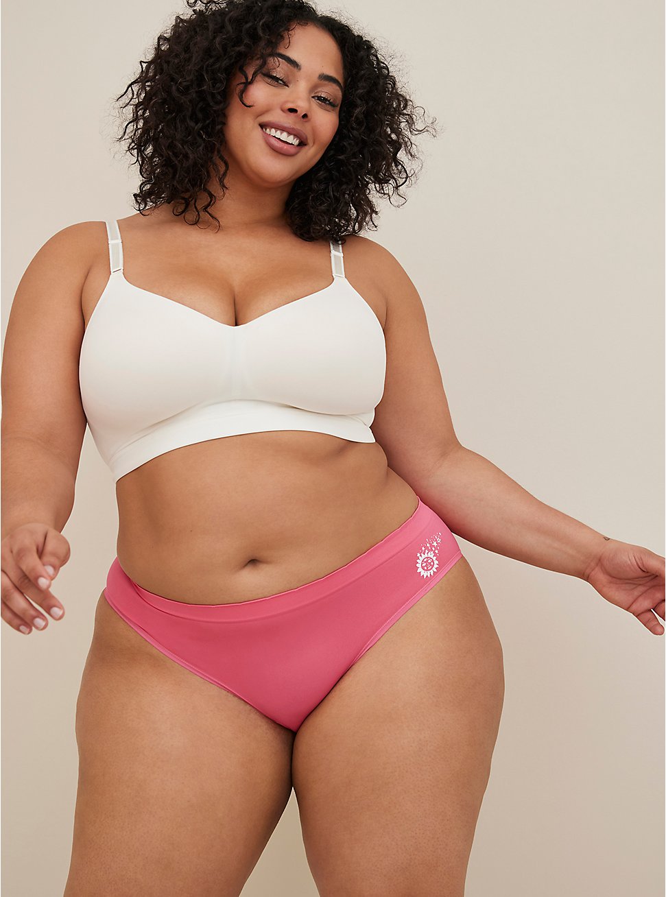 Plus Size Seamless Smooth Mid-Rise Hipster Panty, ONE THE SUN PINK, hi-res