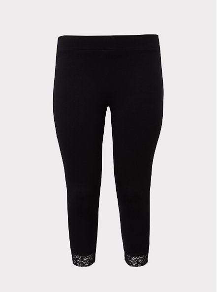 Capri Premium Legging - Lace Hem Black, DEEP BLACK, hi-res
