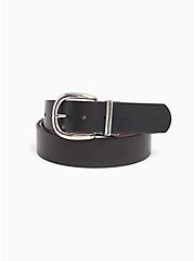 Plus Size Reversible Faux Leather Buckle Belt, DEEP BLACK, hi-res