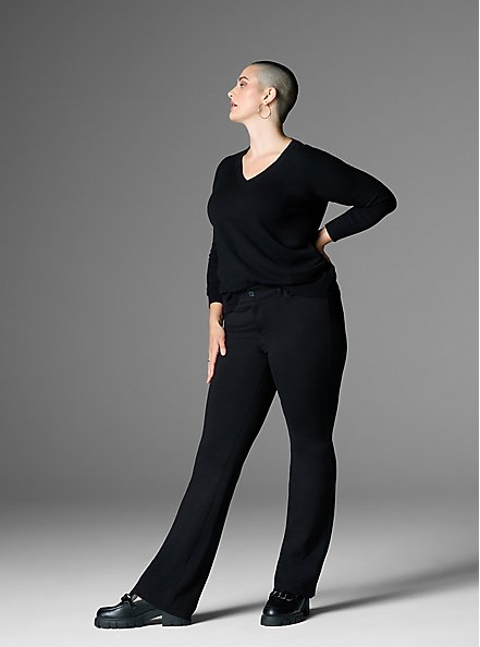 Trouser Slim Boot Studio Luxe Ponte Mid-Rise Pant, DEEP BLACK, hi-res